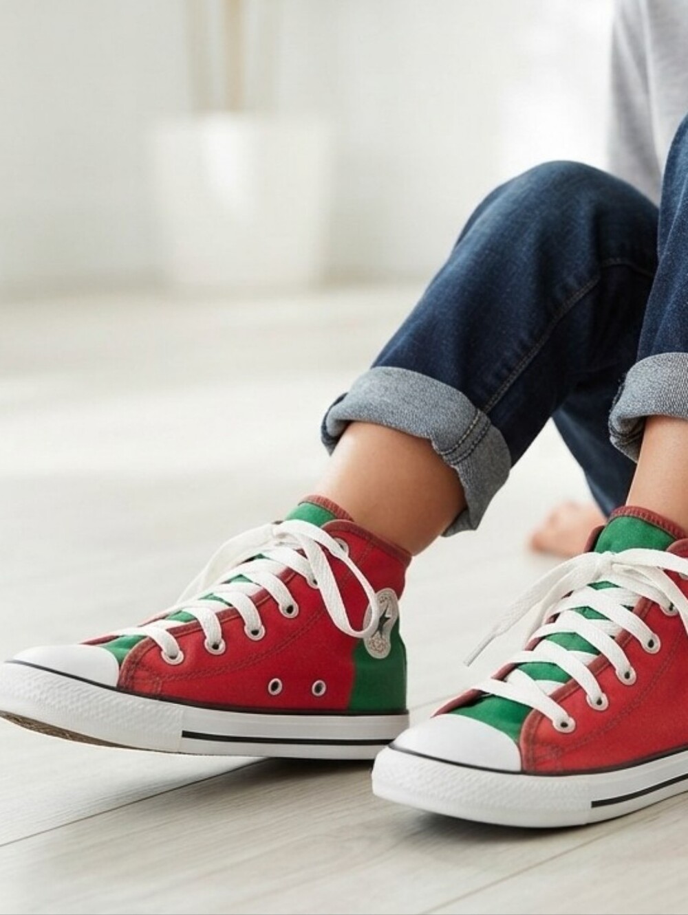 Converse Shoes Red Green,All Stars,High Top Sneakers Chuck Taylor, US 2.5, EU 34